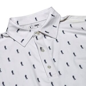 USAG Golf Polo Shirt Golfer‎ Print Athletic Fit Short Sleeve White Large